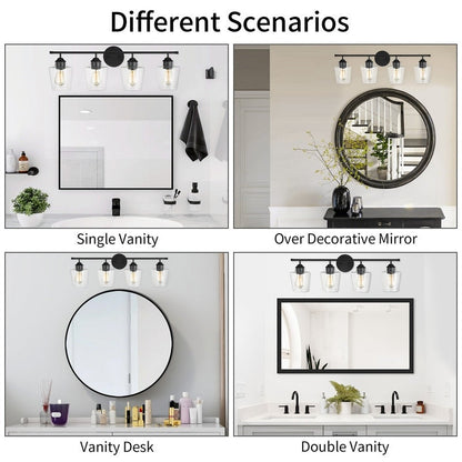 Applique de salle de bain KAWOTI à 4 lampes en métal à intensité variable avec abat-jour en verre