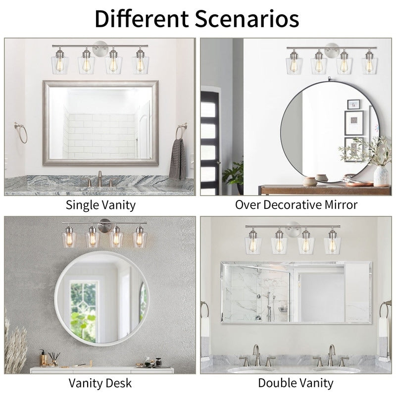 Applique de salle de bain KAWOTI à 4 lampes en métal à intensité variable avec abat-jour en verre