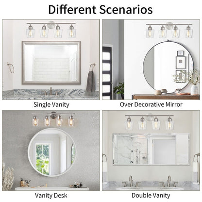 Applique de salle de bain KAWOTI à 4 lampes en métal à intensité variable avec abat-jour en verre