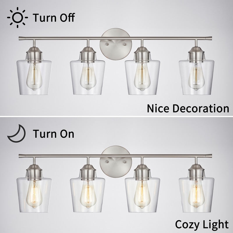 Applique de salle de bain KAWOTI à 4 lampes en métal à intensité variable avec abat-jour en verre