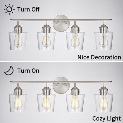 Applique de salle de bain KAWOTI à 4 lampes en métal à intensité variable avec abat-jour en verre