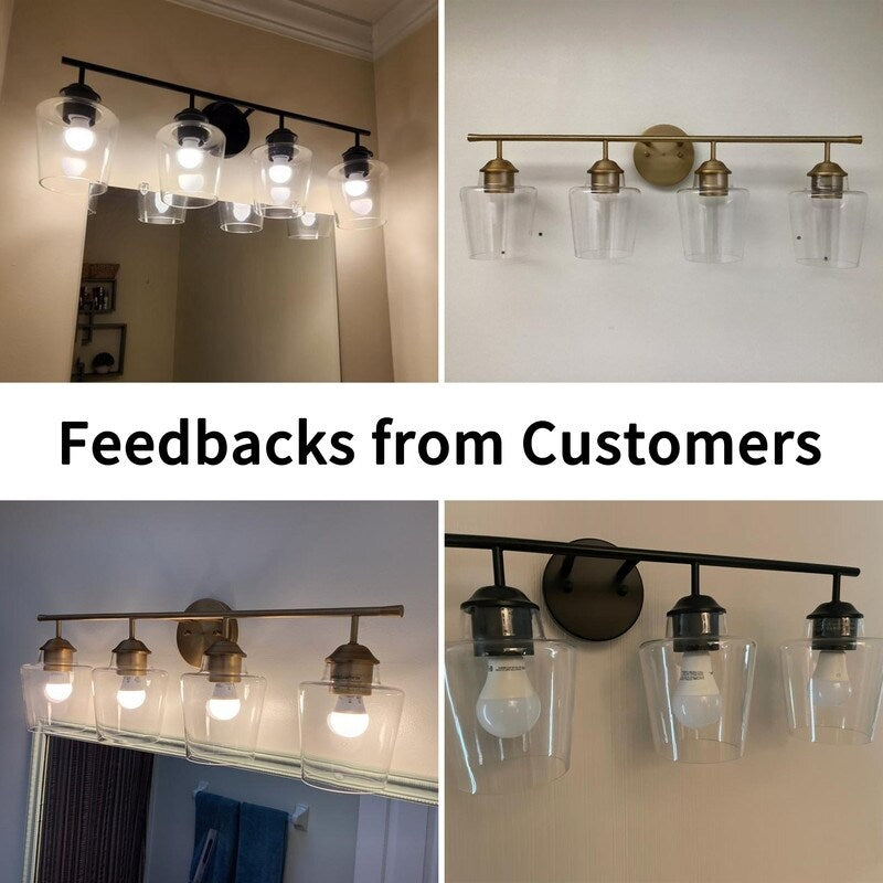 Applique de salle de bain KAWOTI à 4 lampes en métal à intensité variable avec abat-jour en verre