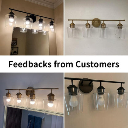 Applique de salle de bain KAWOTI à 4 lampes en métal à intensité variable avec abat-jour en verre