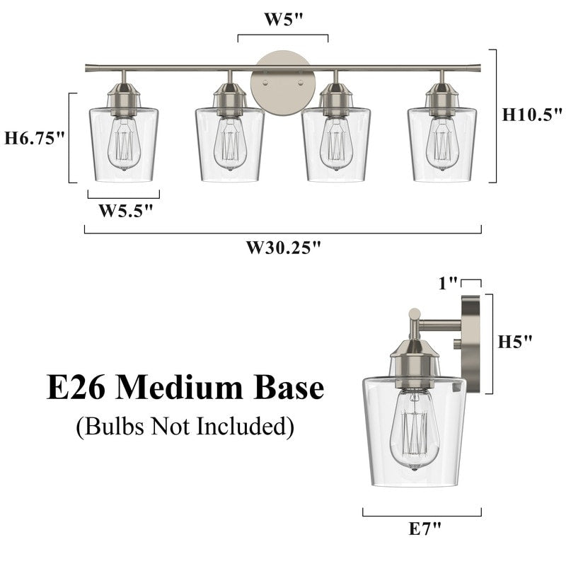 Applique de salle de bain KAWOTI à 4 lampes en métal à intensité variable avec abat-jour en verre