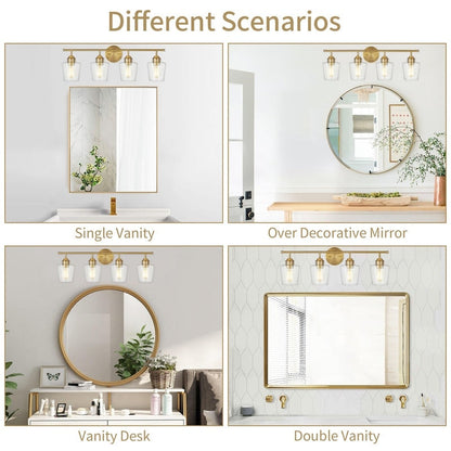 Applique de salle de bain KAWOTI à 4 lampes en métal à intensité variable avec abat-jour en verre