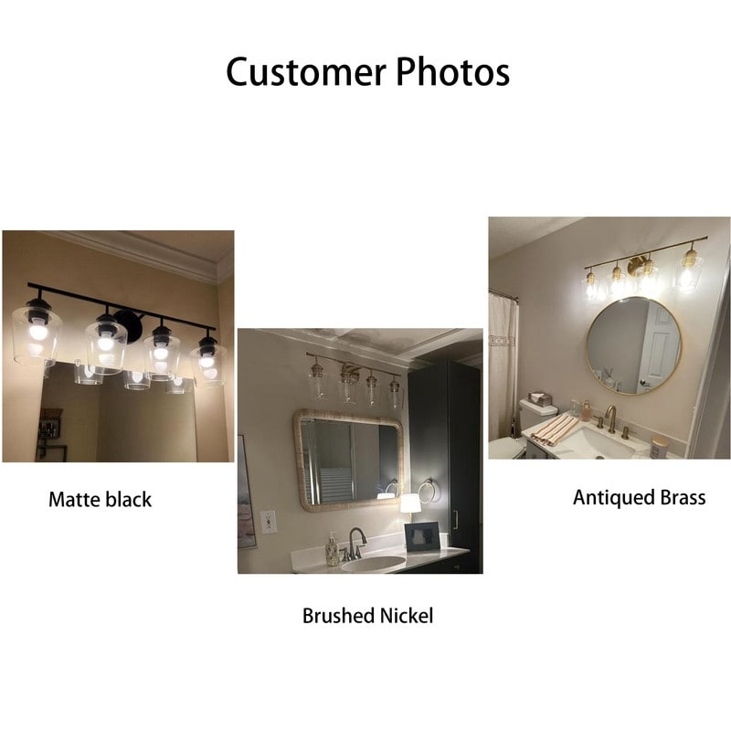 Applique de salle de bain KAWOTI à 4 lampes en métal à intensité variable avec abat-jour en verre