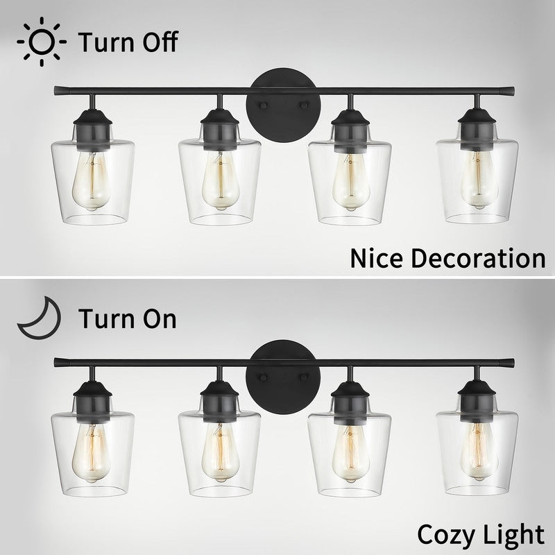 Applique de salle de bain KAWOTI à 4 lampes en métal à intensité variable avec abat-jour en verre