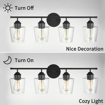 Applique de salle de bain KAWOTI à 4 lampes en métal à intensité variable avec abat-jour en verre