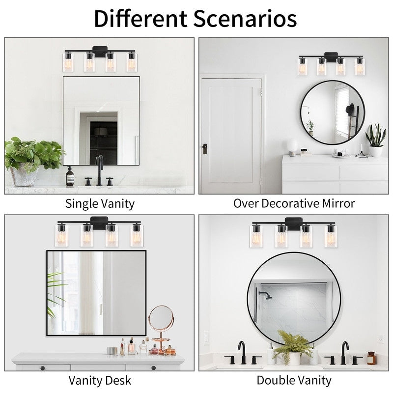 Applique de salle de bain moderne KAWOTI 29 pouces à 4 lumières avec abat-jour en verre transparent