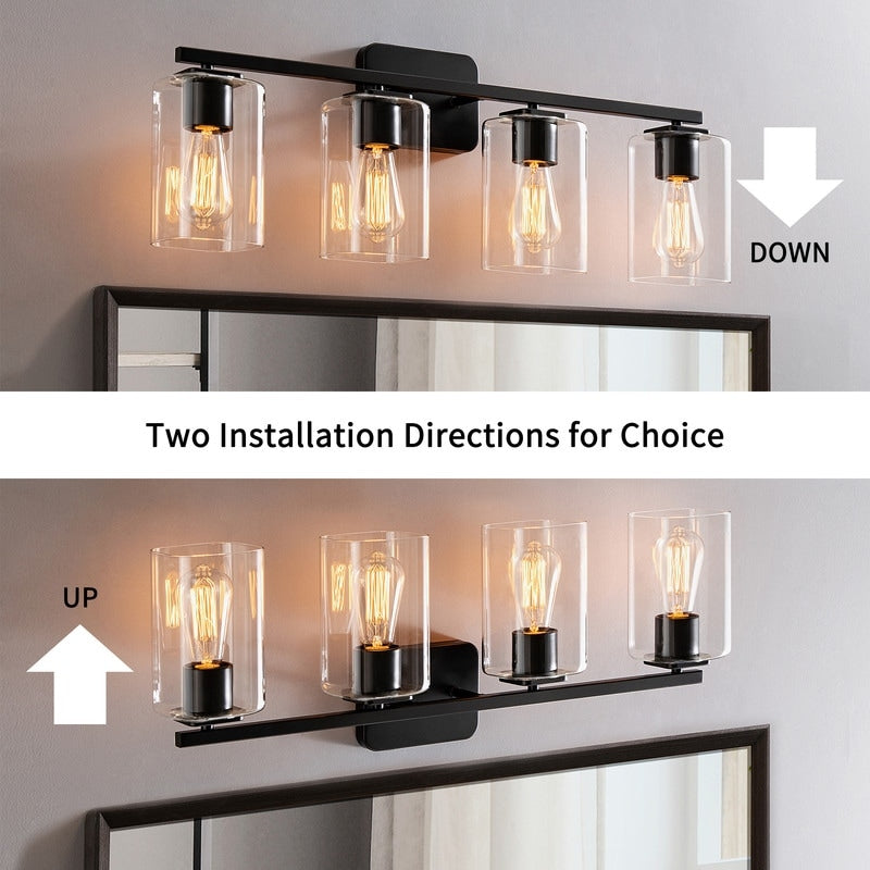 Applique de salle de bain moderne KAWOTI 29 pouces à 4 lumières avec abat-jour en verre transparent