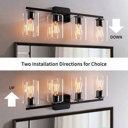 Applique de salle de bain moderne KAWOTI 29 pouces à 4 lumières avec abat-jour en verre transparent