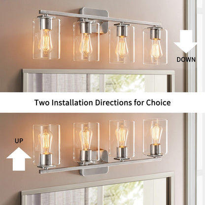 Applique de salle de bain moderne KAWOTI 29 pouces à 4 lumières avec abat-jour en verre transparent