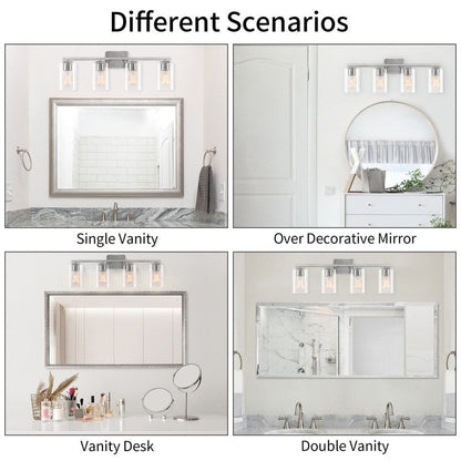 Applique de salle de bain moderne KAWOTI 29 pouces à 4 lumières avec abat-jour en verre transparent