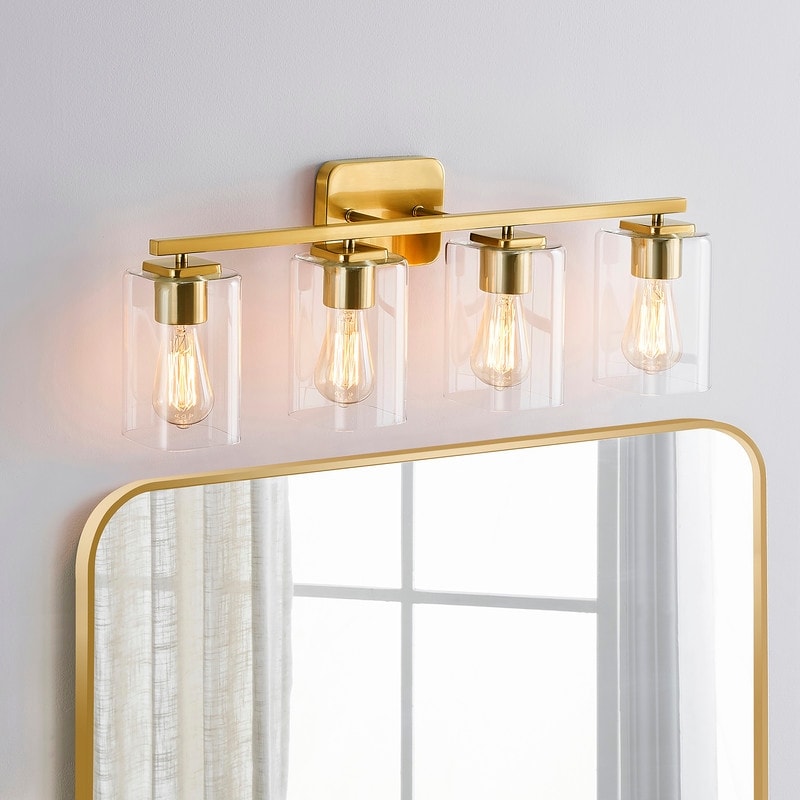 Applique de salle de bain moderne KAWOTI 29 pouces à 4 lumières avec abat-jour en verre transparent