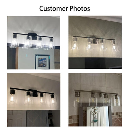 Applique de salle de bain moderne KAWOTI 29 pouces à 4 lumières avec abat-jour en verre transparent