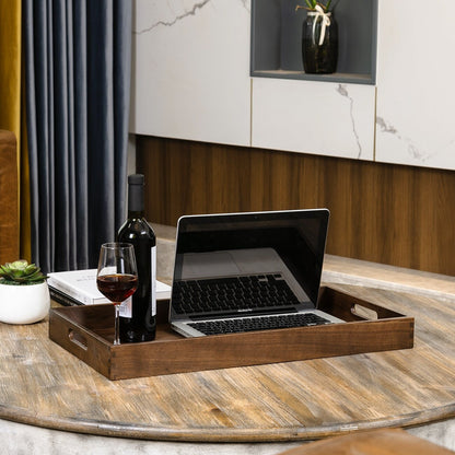 Plateau de service rectangulaire en bois de noyer noir KINWELL, plateau ottoman
