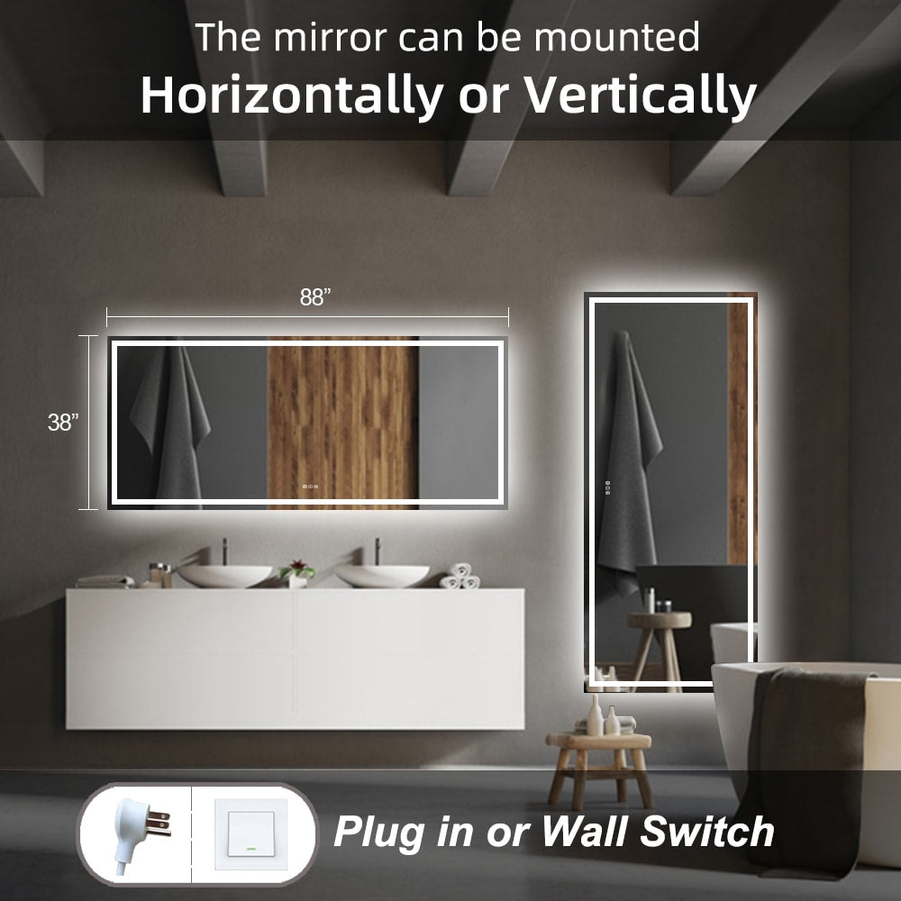 Miroir de salle de bain LED antibuée ultra-lumineux KIOTEE avec rétroéclairage et éclairage frontal Garantie 3 ans