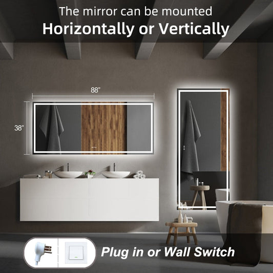 Miroir de salle de bain LED antibuée ultra-lumineux KIOTEE avec rétroéclairage et éclairage frontal Garantie 3 ans