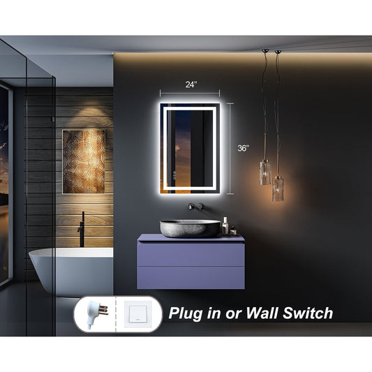 Miroir de salle de bain LED antibuée ultra-lumineux KIOTEE avec rétroéclairage et éclairage frontal Garantie 3 ans