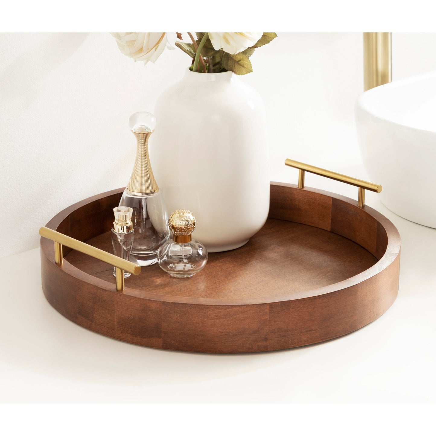 Plateau décoratif rond Kate et Laurel Lipton avec poignées en métal