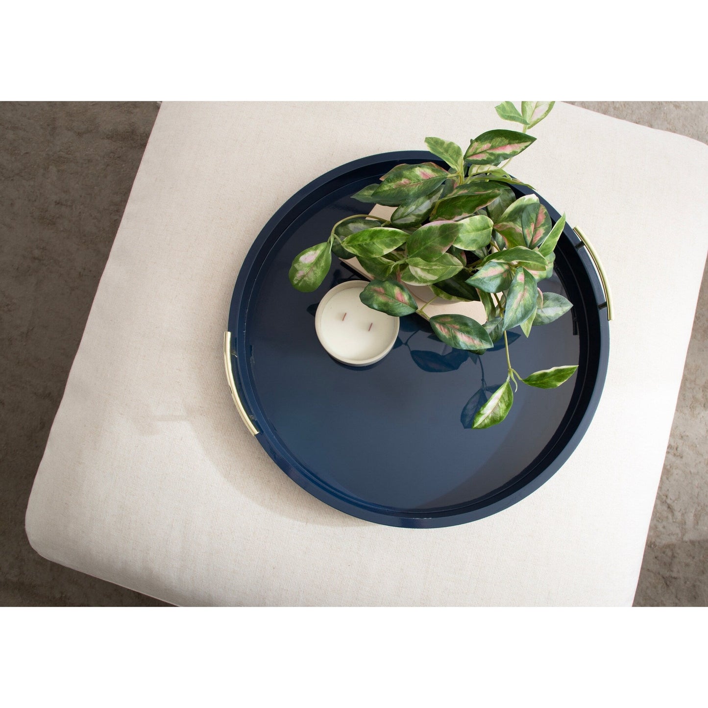 Plateau décoratif rond Kate et Laurel Lipton avec poignées en métal