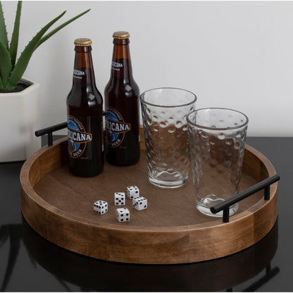 Plateau décoratif rond Kate et Laurel Lipton avec poignées en métal