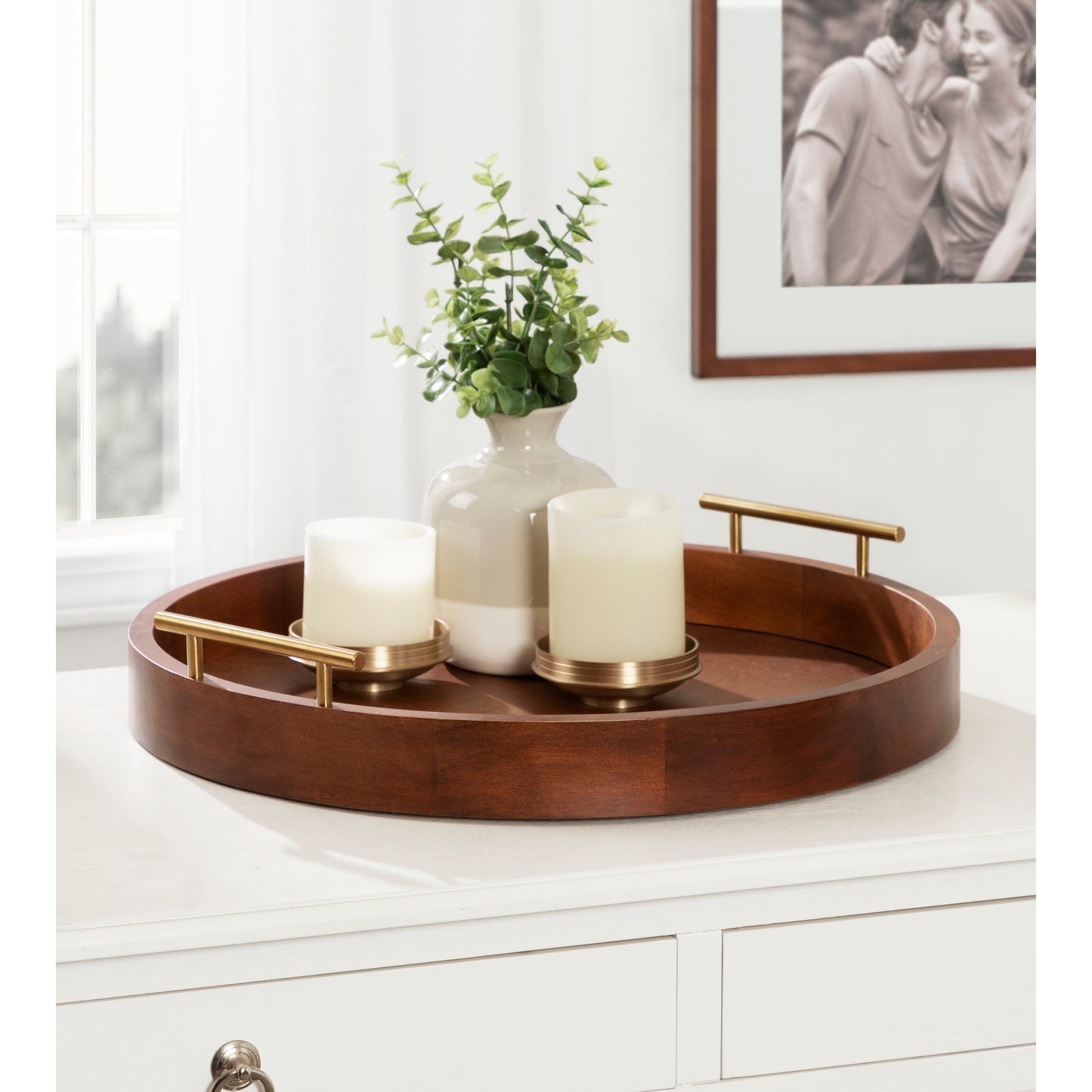 Plateau décoratif rond Kate et Laurel Lipton avec poignées en métal