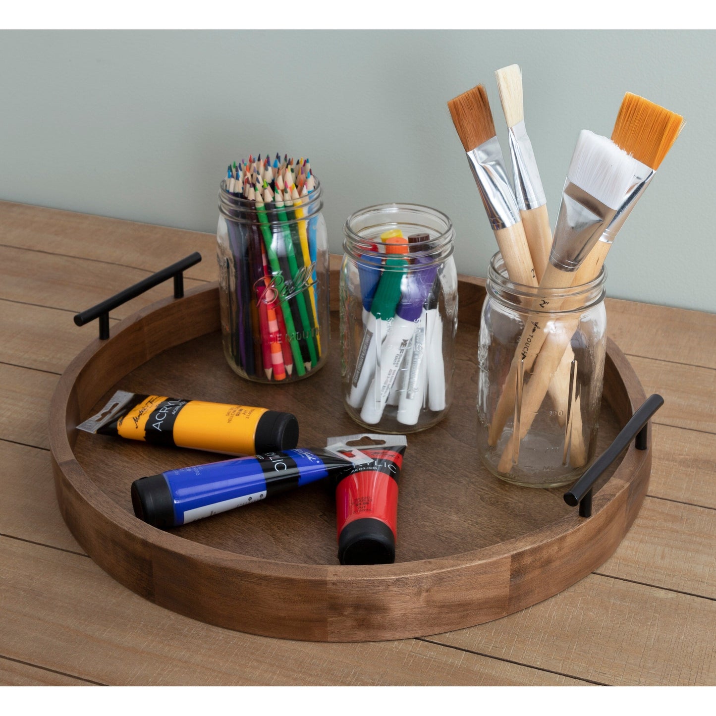 Plateau décoratif rond Kate et Laurel Lipton avec poignées en métal