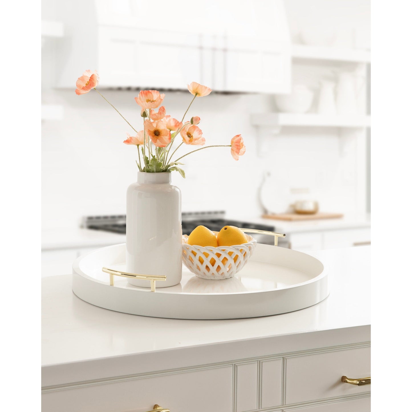 Plateau décoratif rond Kate et Laurel Lipton avec poignées en métal