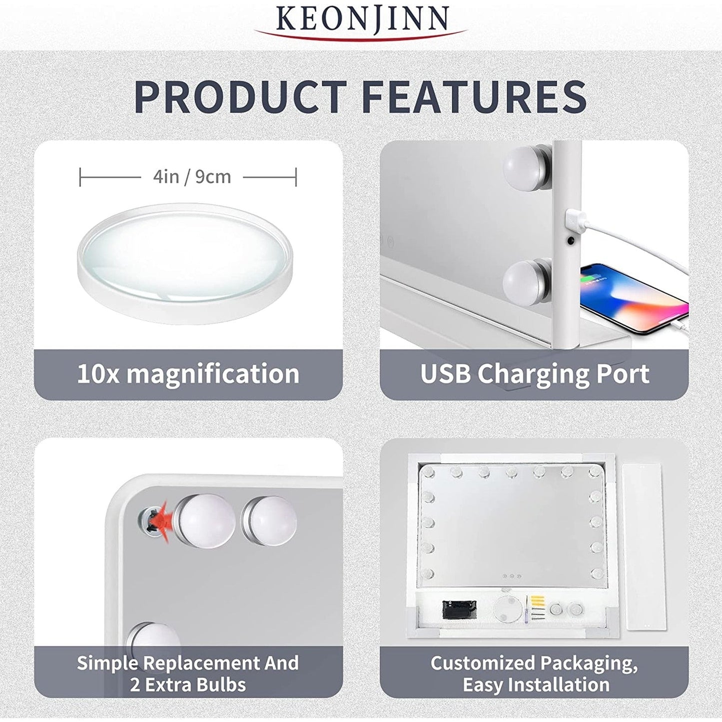 Miroir de maquillage Hollywood Keonjinn à LED avec 15/18 lumières LED