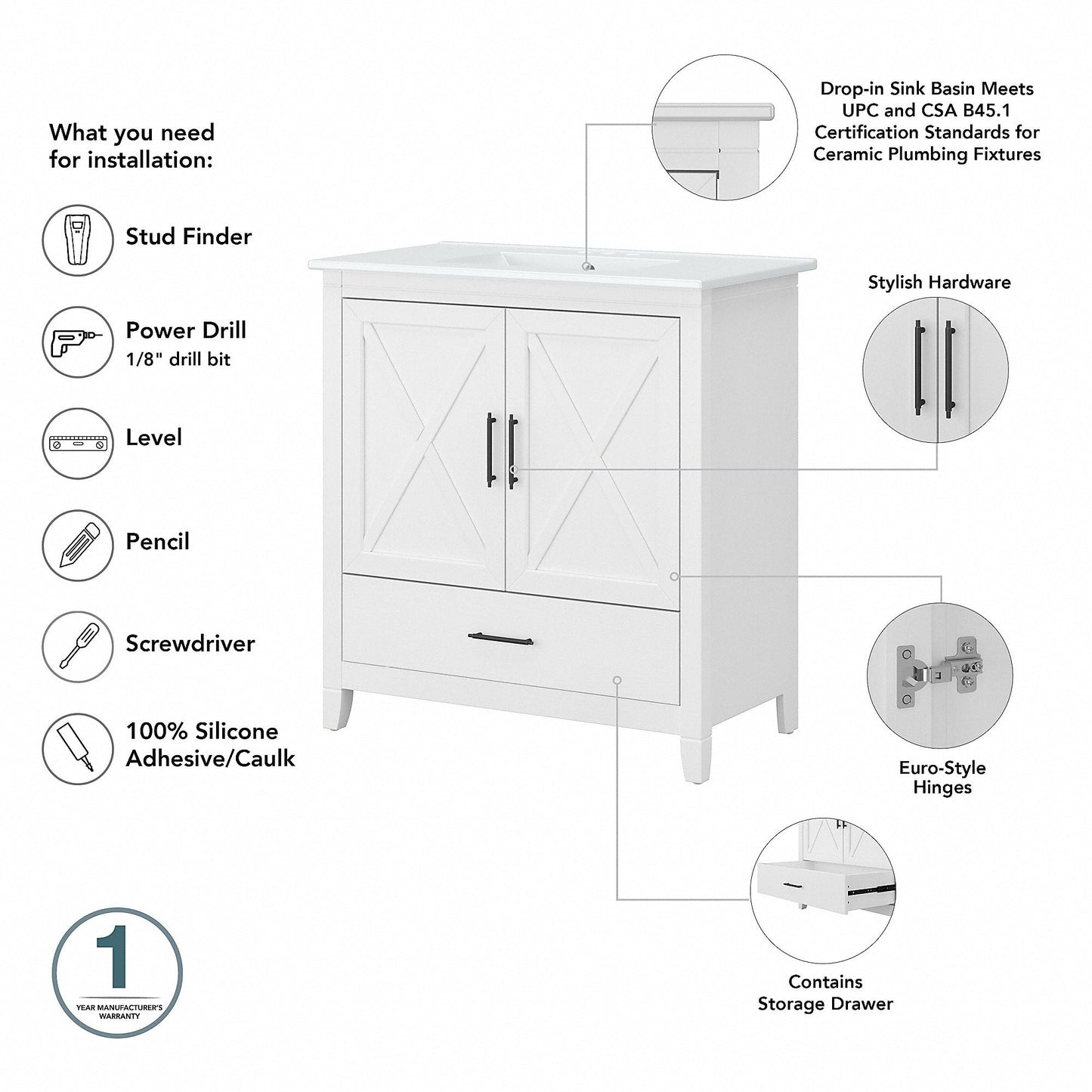 Meuble-lavabo Key West 32 L avec lavabo par Bush Furniture