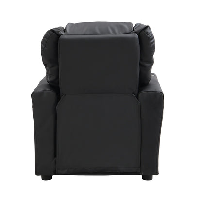 Fauteuil inclinable pour enfant en PVC noir, durable, avec porte-gobelet, design ergonomique, assemblage facile, capacité de 150 lb