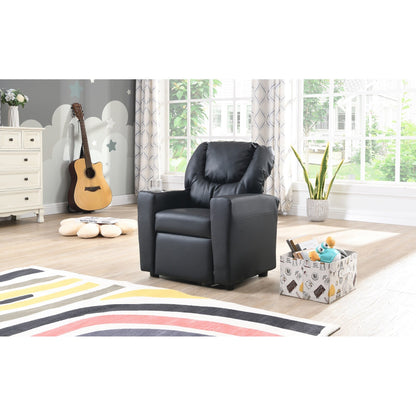 Fauteuil inclinable pour enfant en PVC noir, durable, avec porte-gobelet, design ergonomique, assemblage facile, capacité de 150 lb