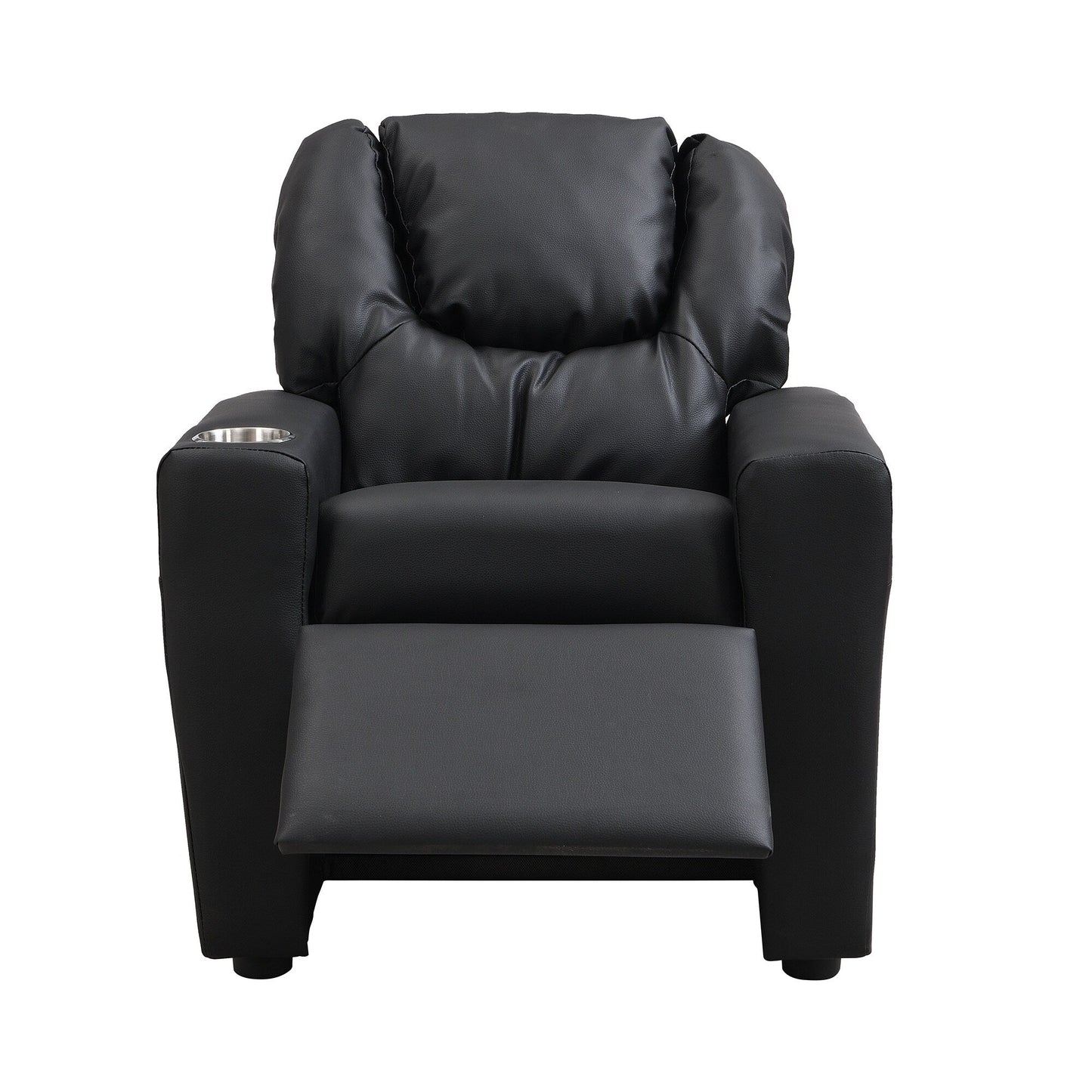 Fauteuil inclinable pour enfant en PVC noir, durable, avec porte-gobelet, design ergonomique, assemblage facile, capacité de 150 lb