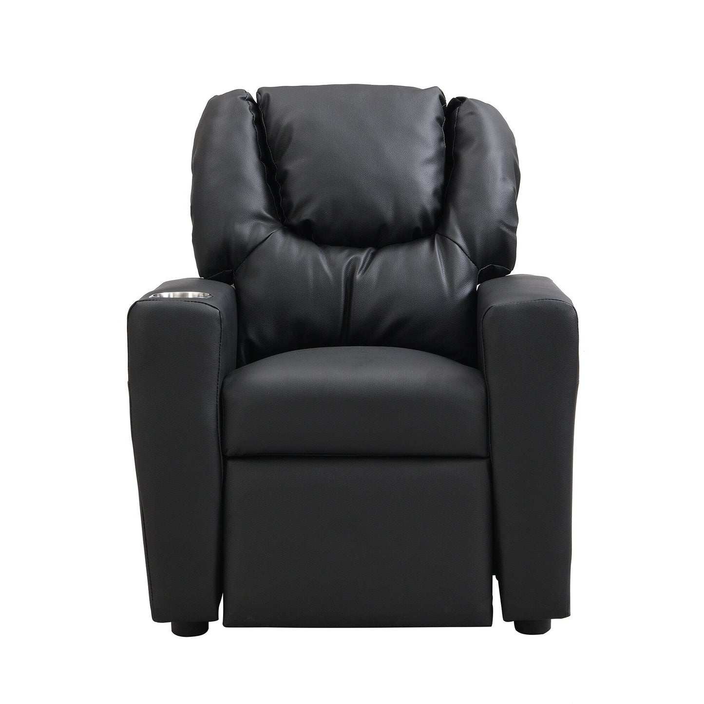 Fauteuil inclinable pour enfant en PVC noir, durable, avec porte-gobelet, design ergonomique, assemblage facile, capacité de 150 lb