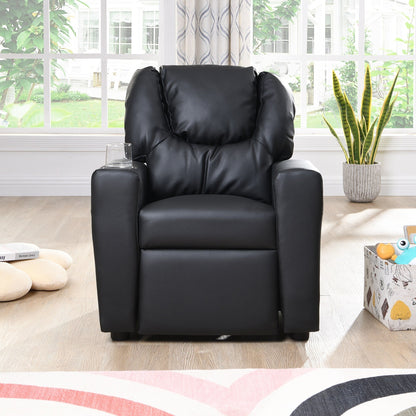 Fauteuil inclinable pour enfant en PVC noir, durable, avec porte-gobelet, design ergonomique, assemblage facile, capacité de 150 lb