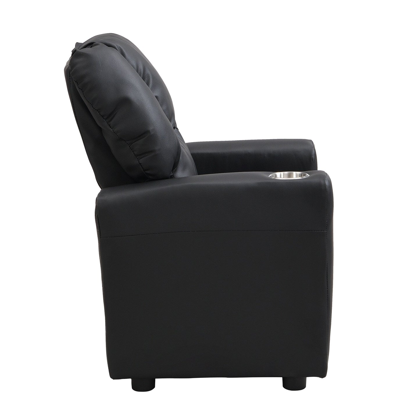 Fauteuil inclinable pour enfant en PVC noir, durable, avec porte-gobelet, design ergonomique, assemblage facile, capacité de 150 lb