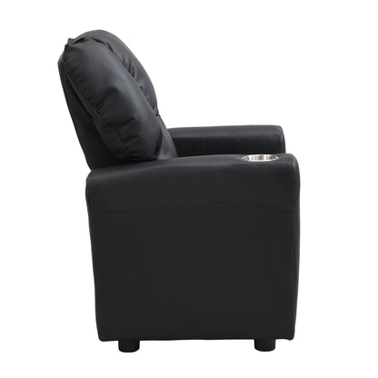 Fauteuil inclinable pour enfant en PVC noir, durable, avec porte-gobelet, design ergonomique, assemblage facile, capacité de 150 lb