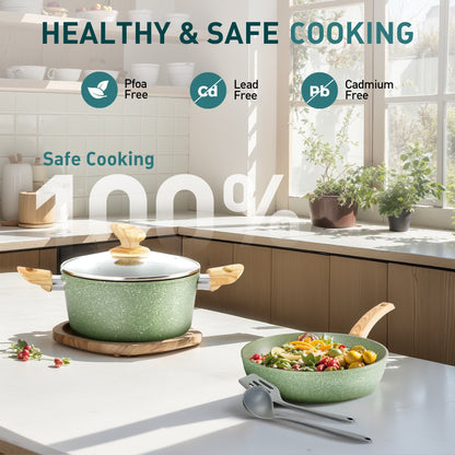 Batterie de cuisine antiadhésive, ensemble de 12 casseroles et poêles en granit