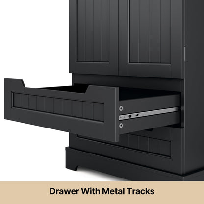 Armoire de rangement de cuisine, armoire de rangement de salle de bain indépendante avec 2 portes et tiroirs