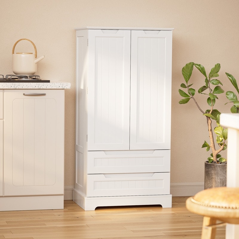 Armoire de rangement de cuisine, armoire de rangement de salle de bain indépendante avec 2 portes et tiroirs
