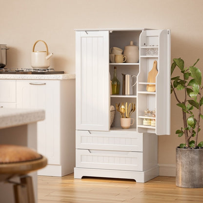 Armoire de rangement de cuisine, armoire de rangement de salle de bain indépendante avec 2 portes et tiroirs