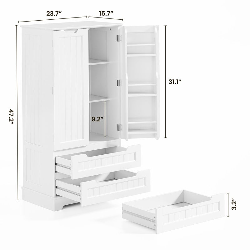 Armoire de rangement de cuisine, armoire de rangement de salle de bain indépendante avec 2 portes et tiroirs