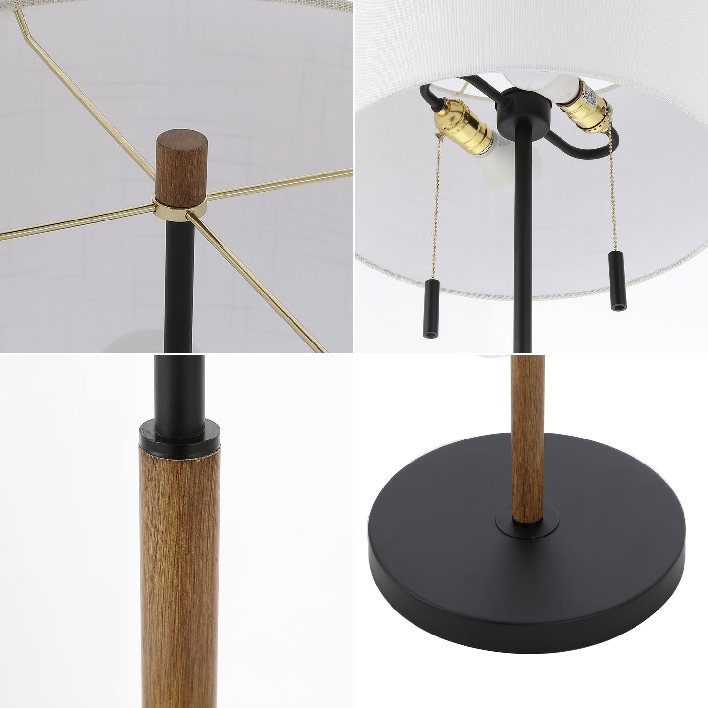 Lampadaire LED Koda 61 rustique en fer avec chandelier et chaînes de traction, finition bois marron/noir par JONATHAN Y