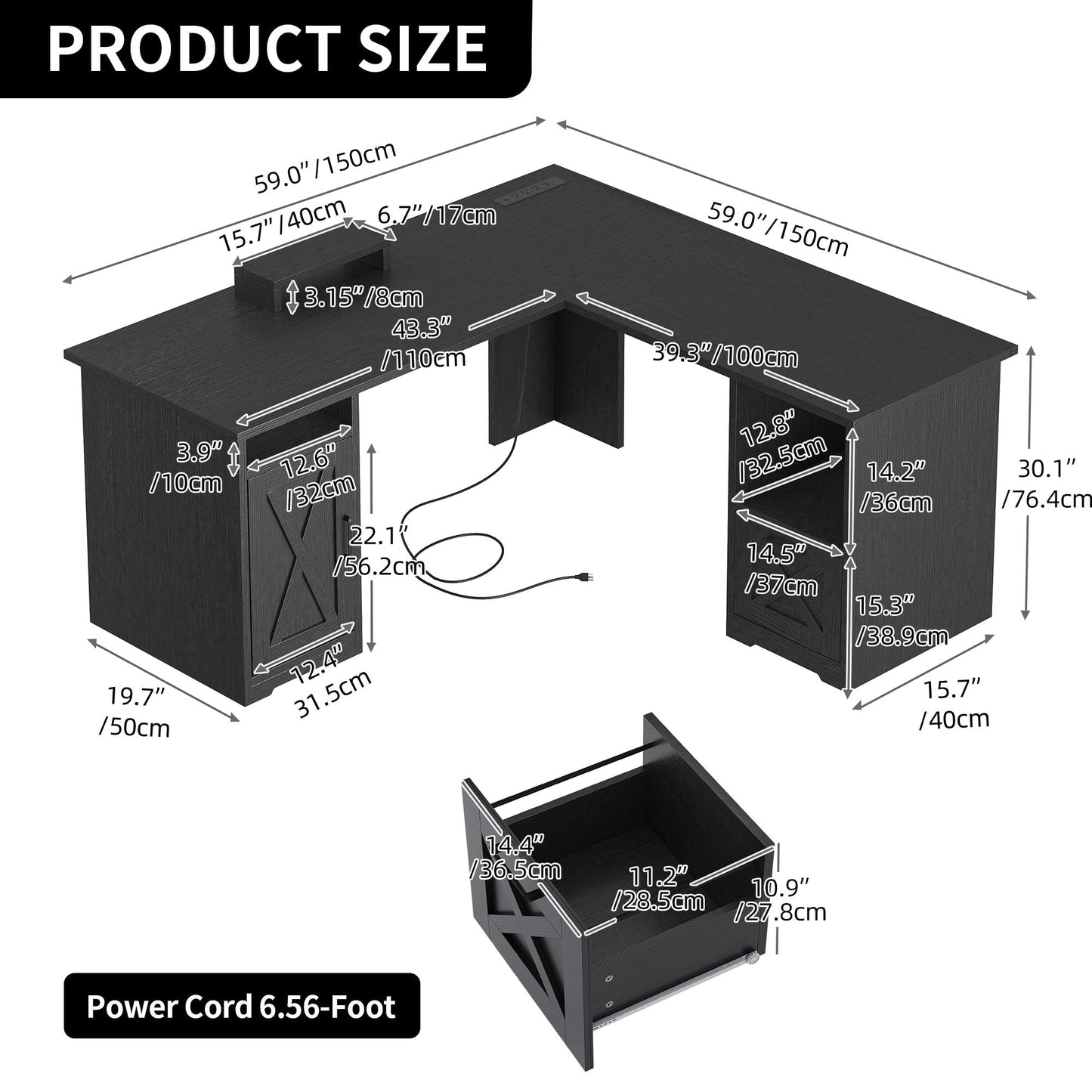 Bureau de jeu en L Moasis de 59 pouces avec support pour écran
