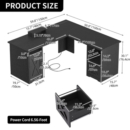 Bureau de jeu en L Moasis de 59 pouces avec support pour écran