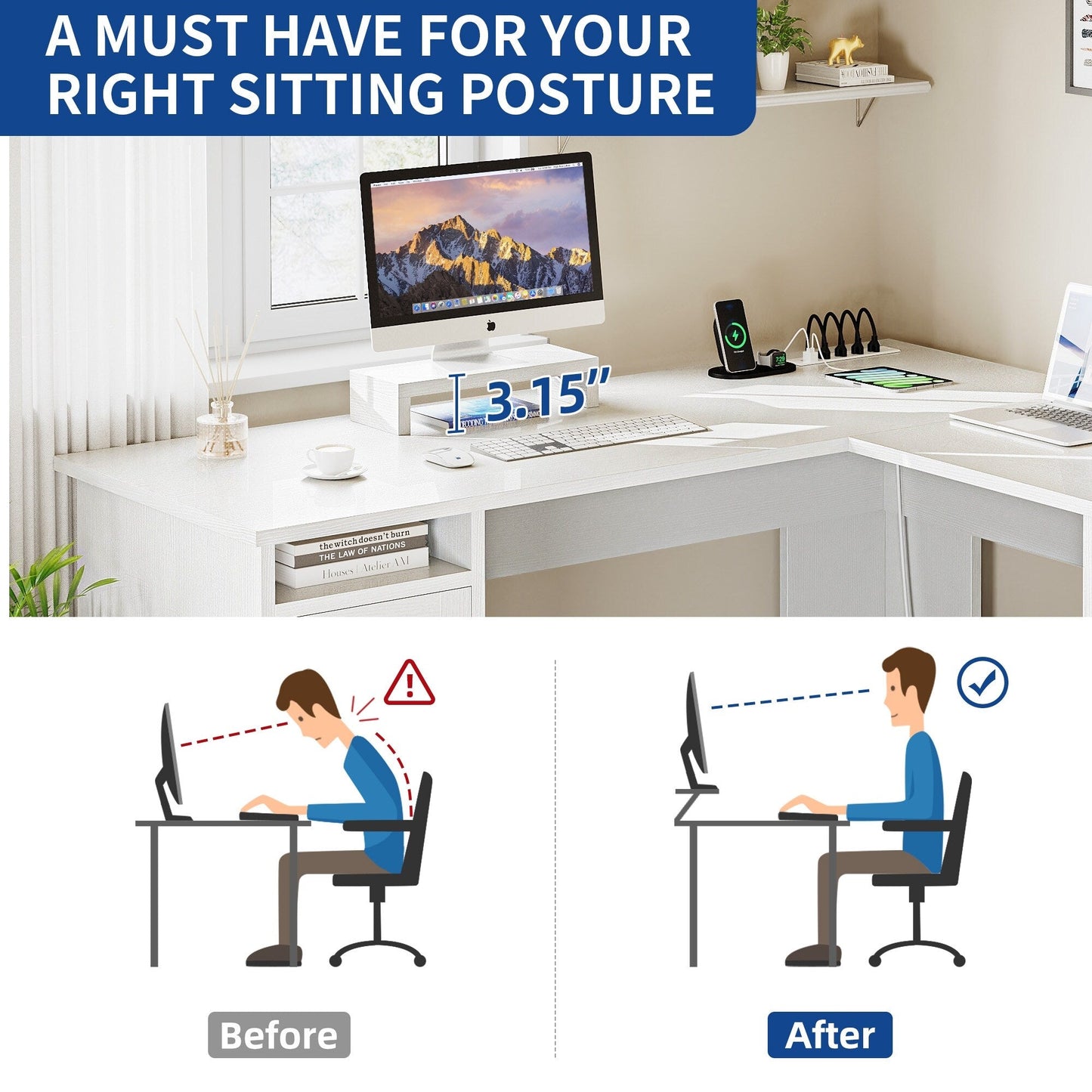 Bureau de jeu en L Moasis de 59 pouces avec support pour écran