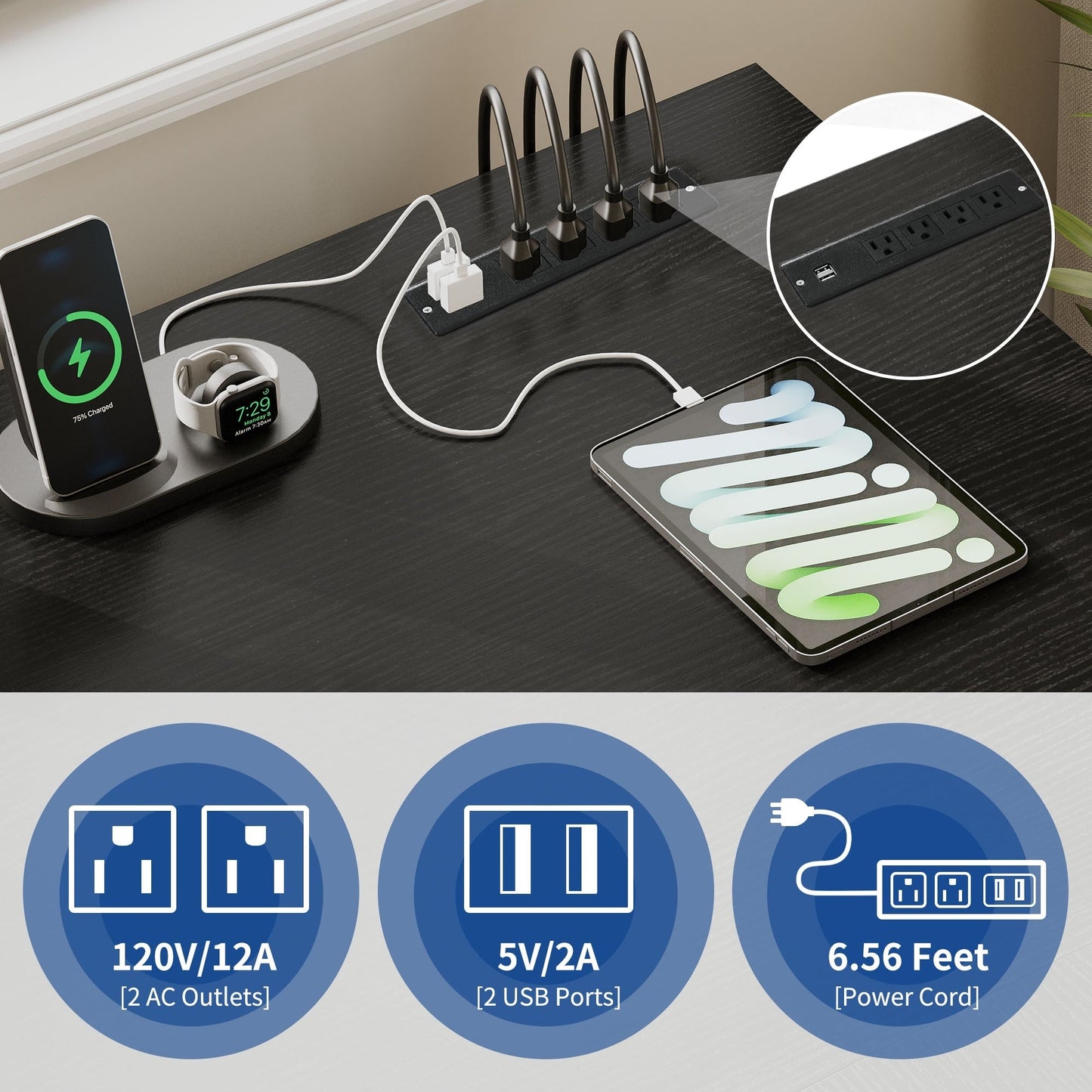 Bureau de jeu en L Moasis de 59 pouces avec support pour écran