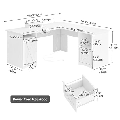 Bureau de jeu en L Moasis de 59 pouces avec support pour écran