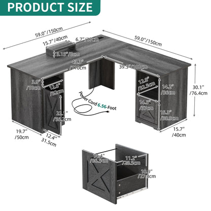 Bureau de jeu en L Moasis de 59 pouces avec support pour écran